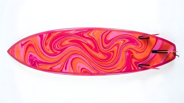 Surfboard with a wavy marble pattern design for surfing and water sports equipment isolated on a clean white background