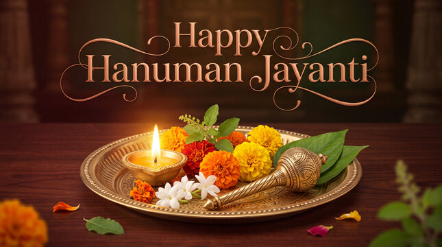 Elegant Hanuman Jayanti celebration with traditional offerings and festive d?cor