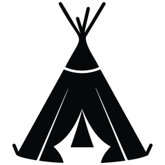 Traditional tipi tent vector silhouette illustration featuring nomadic camp structure. © MDRAYHAN