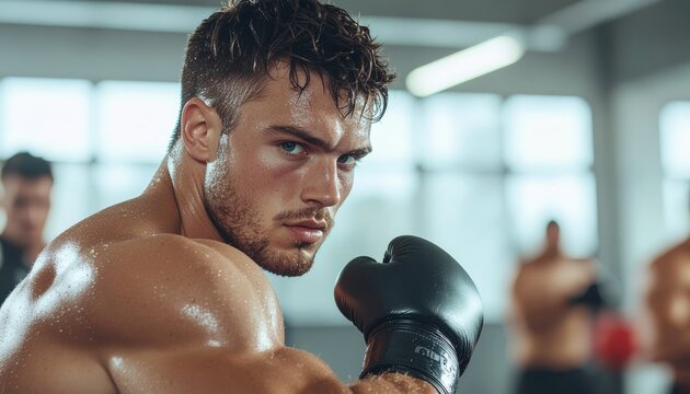 Intense Boxers Gaze - Focused and Determined in the Ring.