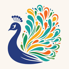Fototapeta premium Elegant Colorful Peacock Vector Illustration with Decorative Tail Feathers