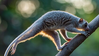 Obraz premium A Lemur Perched on a Tree Branch in Natural Sunlight.