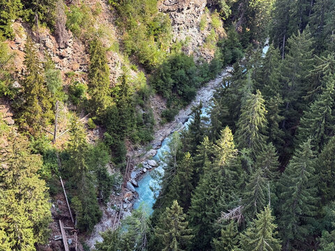 Lamma Canyon on the Rhone River or view of the Lamma Canyon from the Goms Bridge (Rotten River), Switzerland - Lamma-Schlucht an der Rhone Fluss oder Blick auf die Lamaschlucht von der H&auml;ngebr&uuml;cke