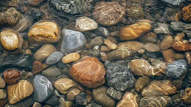 Colorful Pebbles and Rocks Under Clear Water for Natural Outdoor Scene