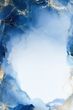 Abstract watercolor artwork in blue and gold for elegant page borders