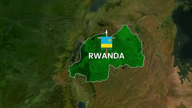 Rwanda map video footage showing national flag with animated motion graphics