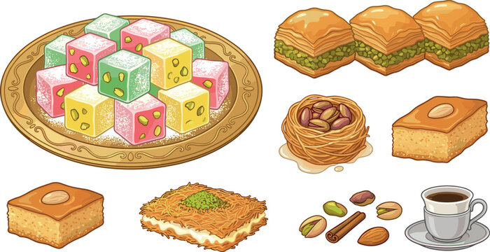 Assorted Turkish Delight and Baklava Sweets on a Decorative Plate