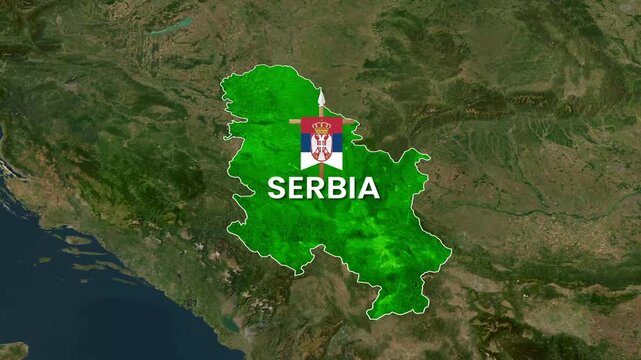 Serbia map motion footage with national flag and geographical relief