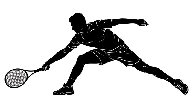 Male tennis player silhouette in motion during a powerful forehand shot