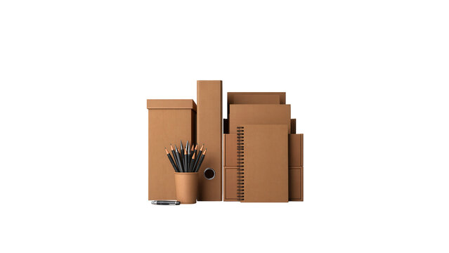 Stationery supplies and office organizers with collection stationery on transparent background
