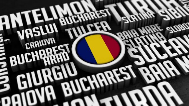 Romania Cities Word Cloud Typography Animation