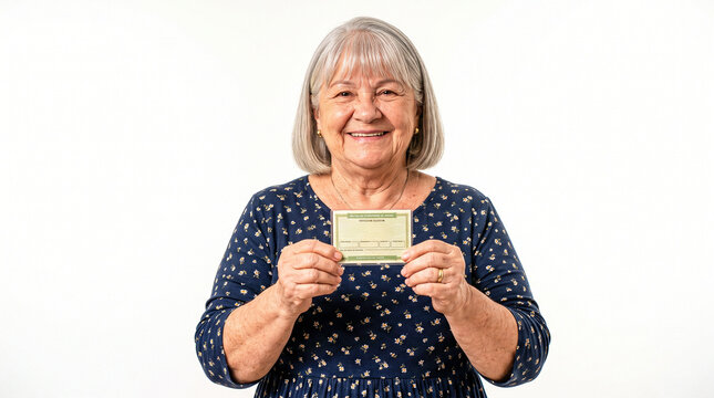 Elderly woman holds voting document