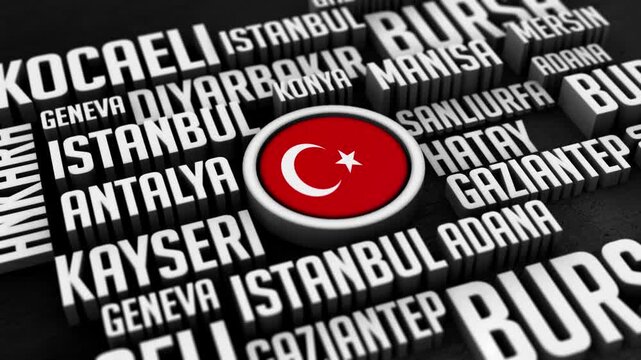 Turkey Cities Word Cloud Typography Animation