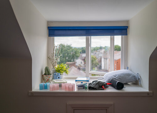 Window sill in a teenager's bedroom