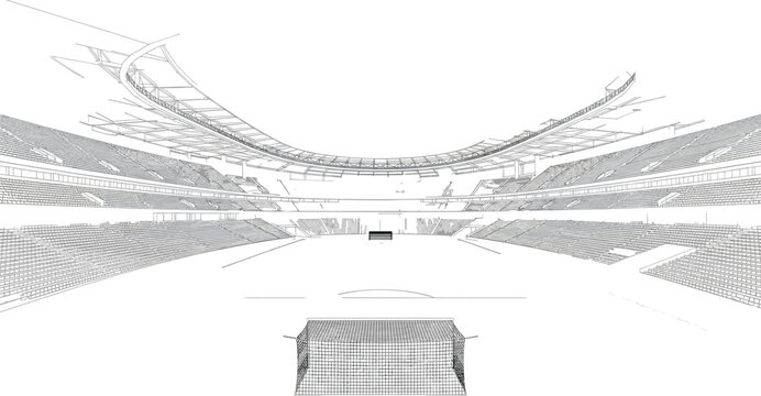 Football Stadium Arena Wireframe Graphic Vector Design for Architectural Projects Sports Engineering Virtual Reality Simulations and Football Match Tournament Backgrounds