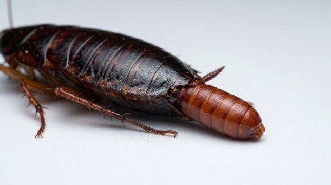 Macro view of a cockroach laying an ootheca. Insect reproduction process