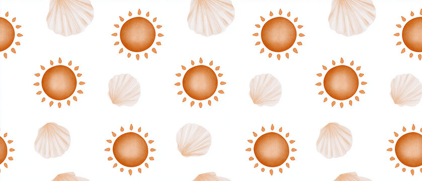 Summer Beach Pattern: A whimsical pattern featuring a cheerful sun and delicate seashells, evoking the joy of a seaside escape.