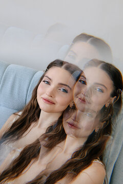 Kaleidoscopic portrait of smiling woman