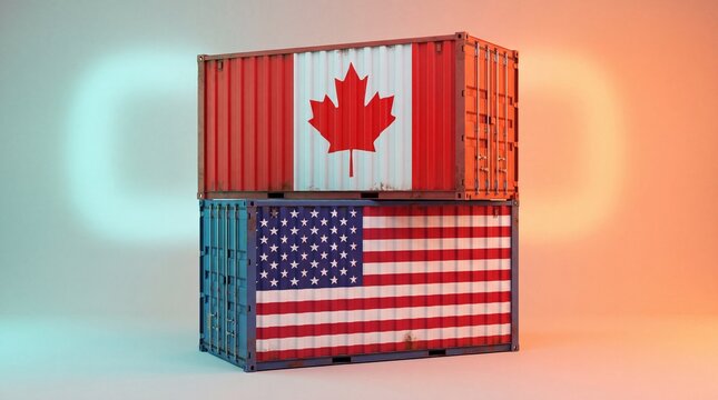 Stacked shipping containers painted with the national flags of canada with vertically featuring national two industrial shipping canada united states