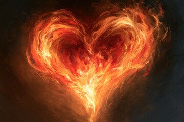 Fototapeta premium Glowing heart of fire: digital art representing love and passion