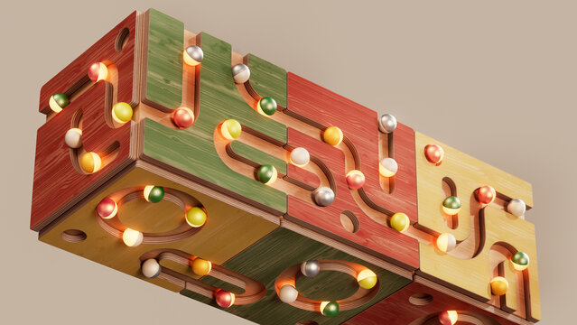 Colourful Modular Wooden Cube Representing Creative Systems Thinking