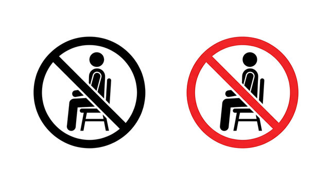 No sitting or squatting prohibition sign icons