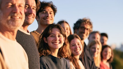 Obraz premium Diverse group of people standing together in a sunlit outdoor park