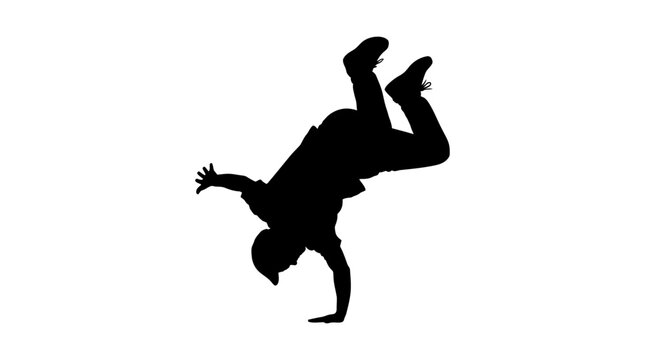 Breakdancing figure in dynamic pose black silhouette
