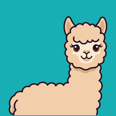 Naklejka premium Charming Cute Alpaca Vector Illustration Featuring Soft Rounded Outlines Gentle Beige Fur Tones And A Cheerful Friendly Expression Against A Vibrant