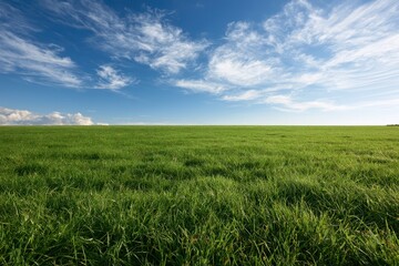 Obraz premium Fresh green turf under a pristine sky; tranquil outdoor scene