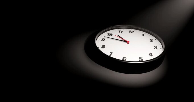 Dramatic wall clock showing out of sync moving hands representing late night time confusion and insomnia in darkness