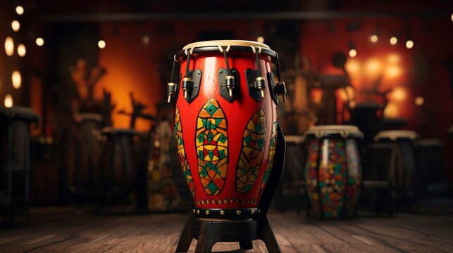 A photo of a conga drum in a studio setting:
