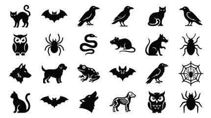 Naklejka premium Collection of halloween and spooky animal silhouettes for dark themed graphic design projects