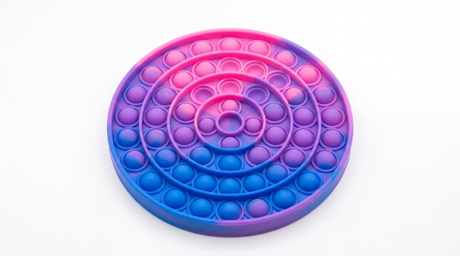 Circular sensory fidget toy featuring vibrant pink and blue colors captured overhead on white background