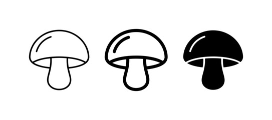 Fototapeta premium Mushroom Icons: Simple Line Art and Silhouette Vector Graphics for Food and Nature Themes