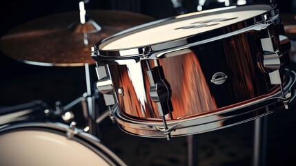 Fototapeta premium A photo of a drumstick and drumhead on a drum kit: