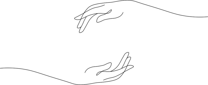 Minimalist continuous line drawing of two hands.