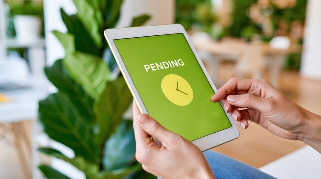 Person looking at pending status on digital tablet screen
