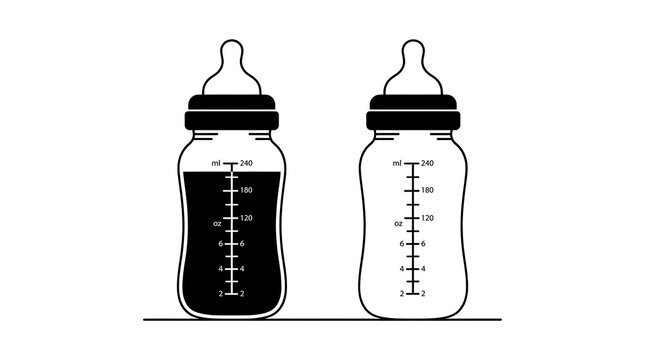 Two baby bottles with measurement markings