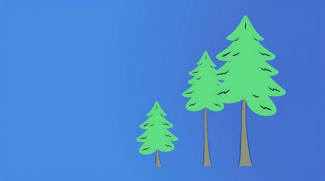 Three pine trees drawn by a single, continuous line against a blue background.