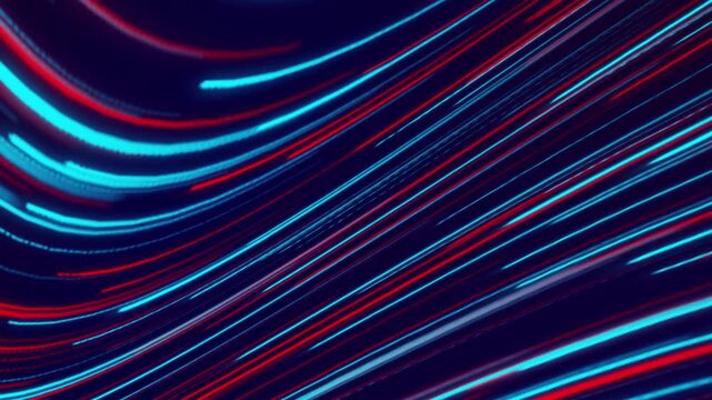 Red and blue light trails creating a fast-paced futuristic digital background