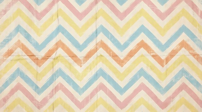 Pastel chevron pattern with colorful zigzag lines on a vintage paper texture background for creative design projects