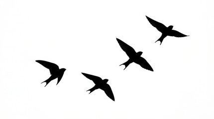 Obraz premium Four black birds flying in formation