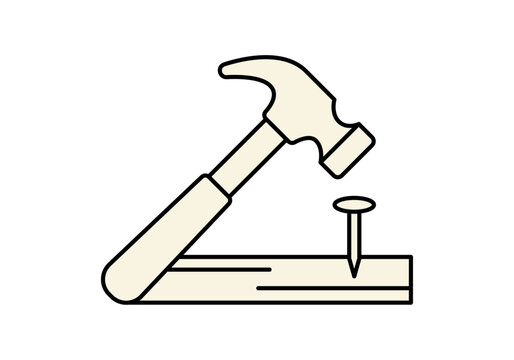 Martillo clavando un clavo en una tabla de madera