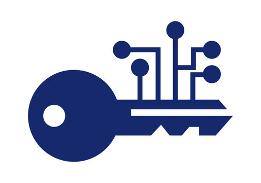 Llave digital azul con nodos y circuitos de seguridad