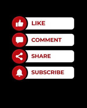 Social media engagement buttons for like comment share and subscribe call to action icons