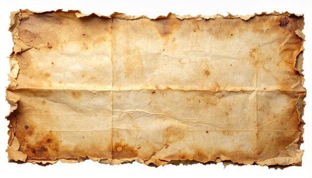 Long torn parchment paper strip with rough uneven edges isolated on transparent background