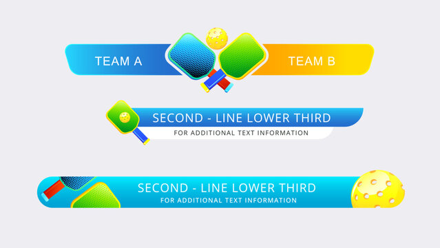 Set of lower third or sport banner design with pickleball template.