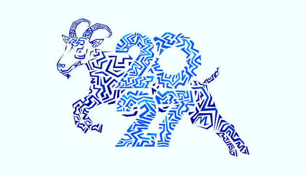 Celebrating the Year of the Goat design with futuristic blue symbolic lines. Happy New Year 2027.