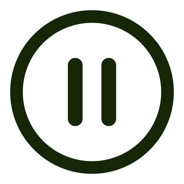 pause icon vector, dark green circular media control with white background and two vertical pause bars, playback stop audio video player interface symbol isolated on white background
